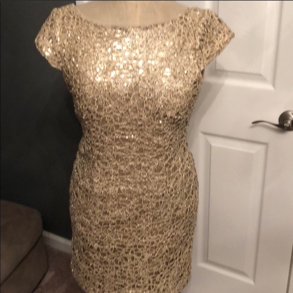 Adriana pappell gold dress